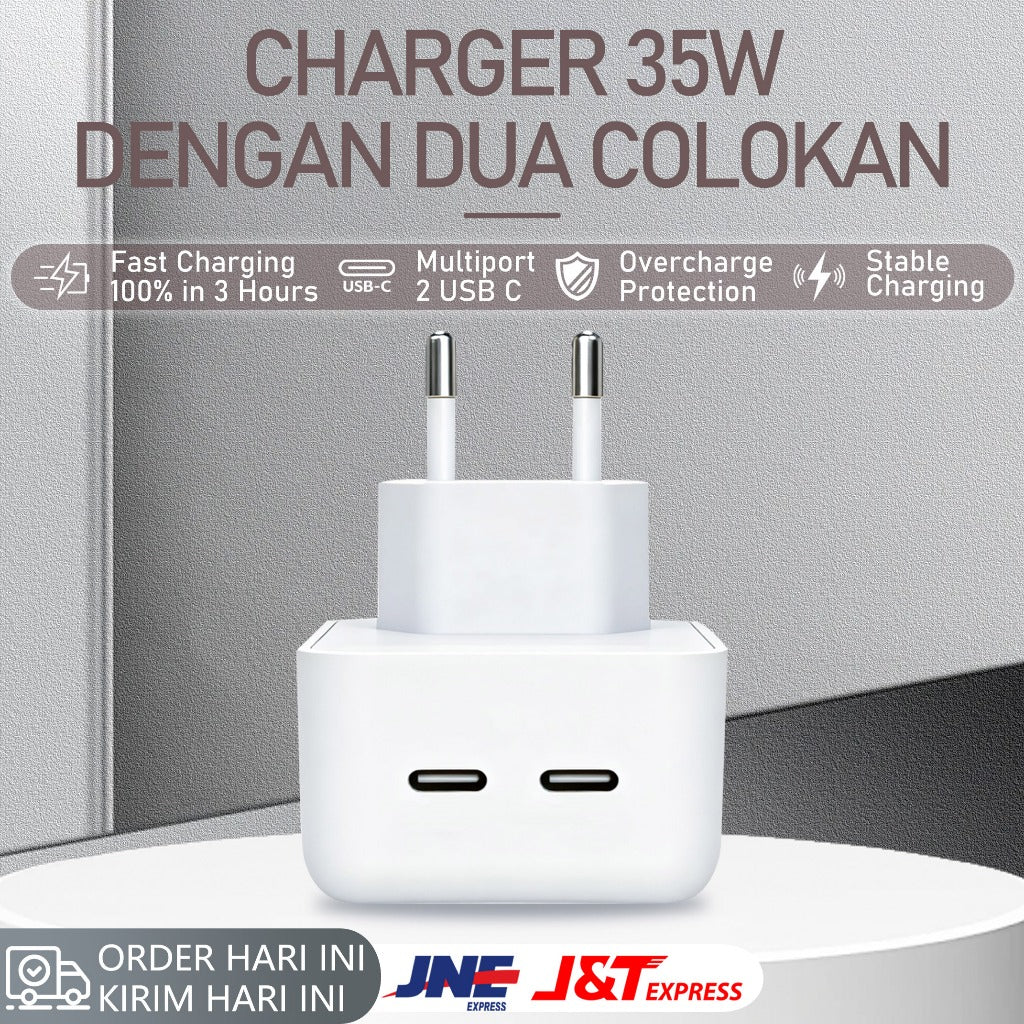 HIBY - 100% ORIGINAL - Charger Apple 35W Dual Port - Fast Charging Type C & Lightning - Kompatibel iPhone, iPad, MacBook Air - Garansi Resmi
