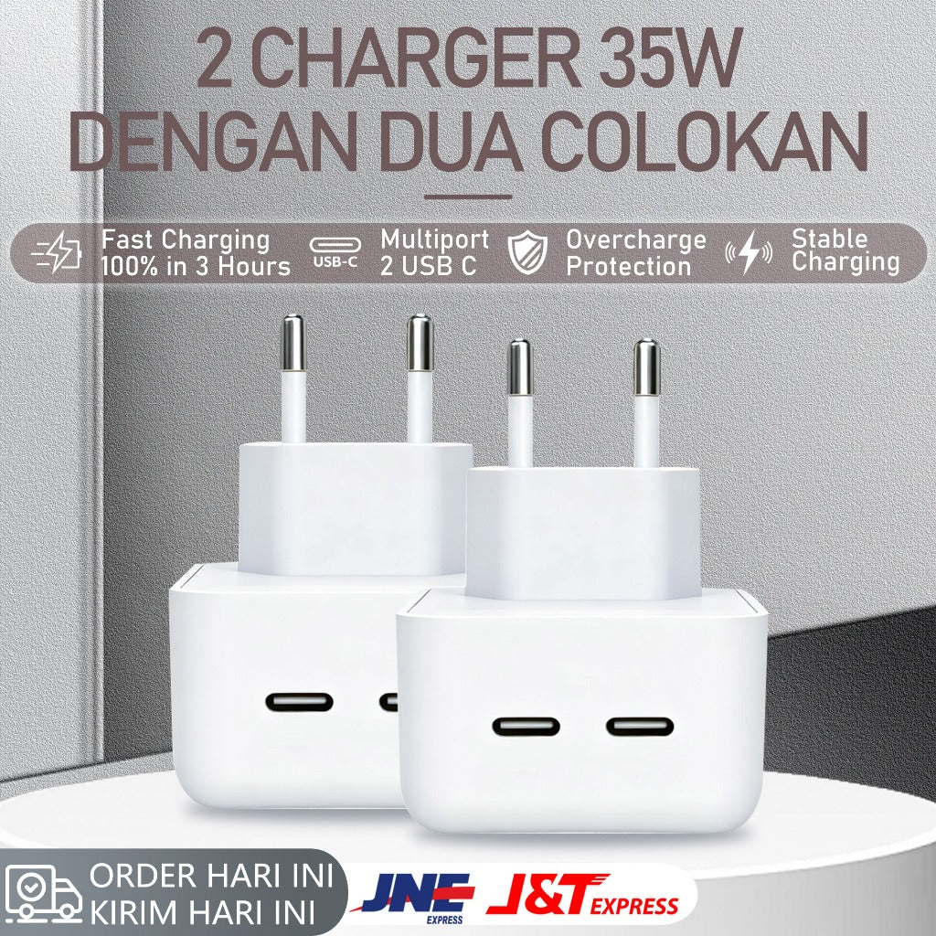HIBY - 100% ORIGINAL - Charger Apple 35W Dual Port - Fast Charging Type C & Lightning - Kompatibel iPhone, iPad, MacBook Air - Garansi Resmi