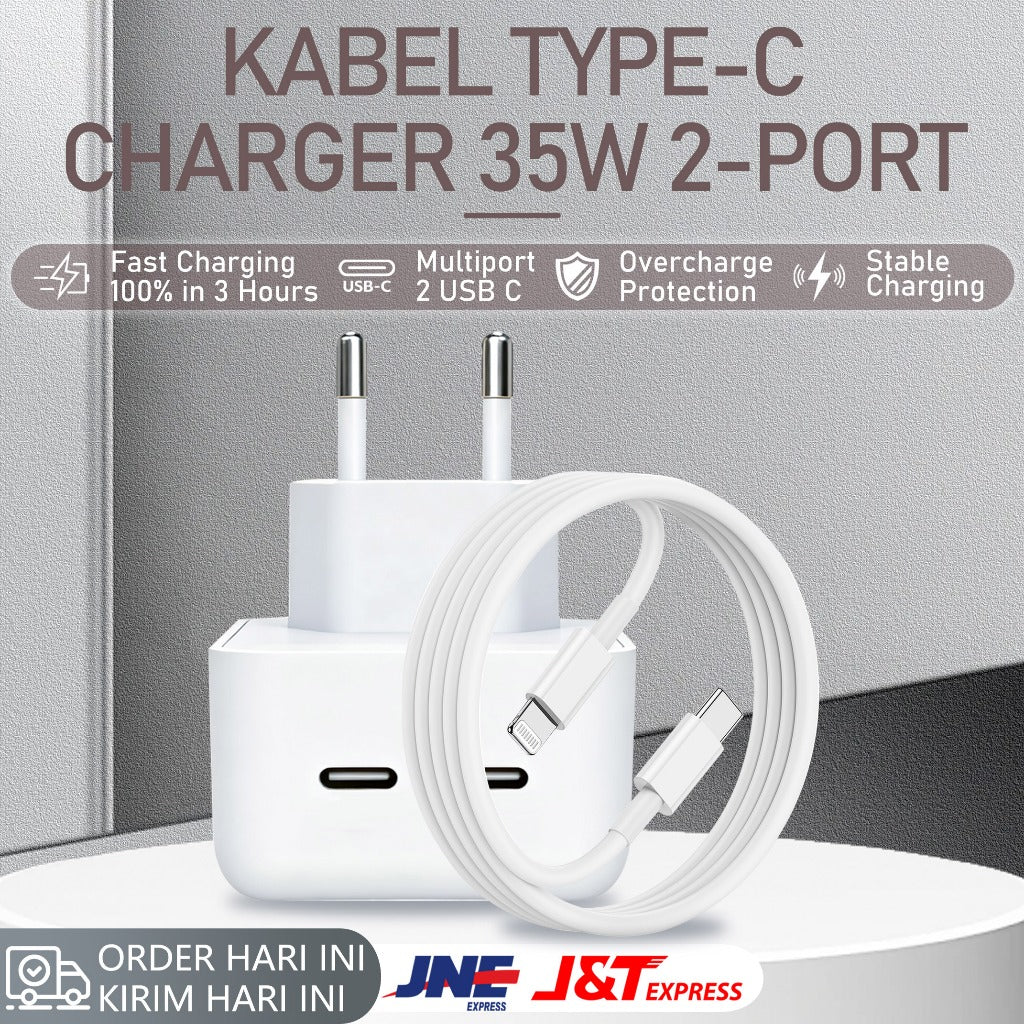 HIBY - 100% ORIGINAL - Charger Apple 35W Dual Port - Fast Charging Type C & Lightning - Kompatibel iPhone, iPad, MacBook Air - Garansi Resmi