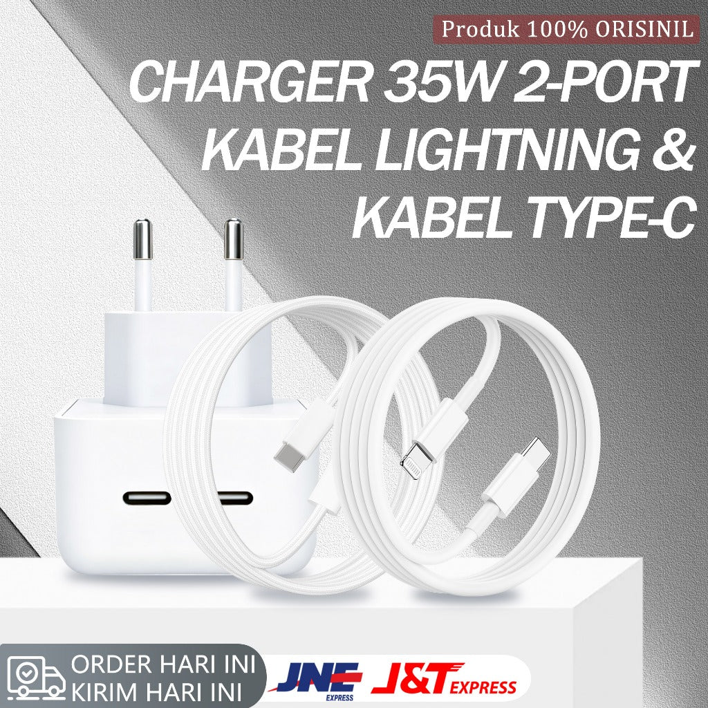 HIBY - 100% ORIGINAL - Charger Apple 35W Dual Port - Fast Charging Type C & Lightning - Kompatibel iPhone, iPad, MacBook Air - Garansi Resmi
