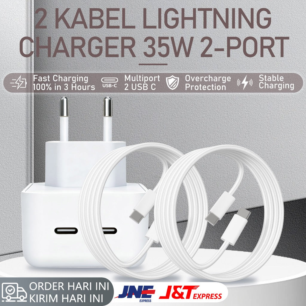 HIBY - 100% ORIGINAL - Charger Apple 35W Dual Port - Fast Charging Type C & Lightning - Kompatibel iPhone, iPad, MacBook Air - Garansi Resmi