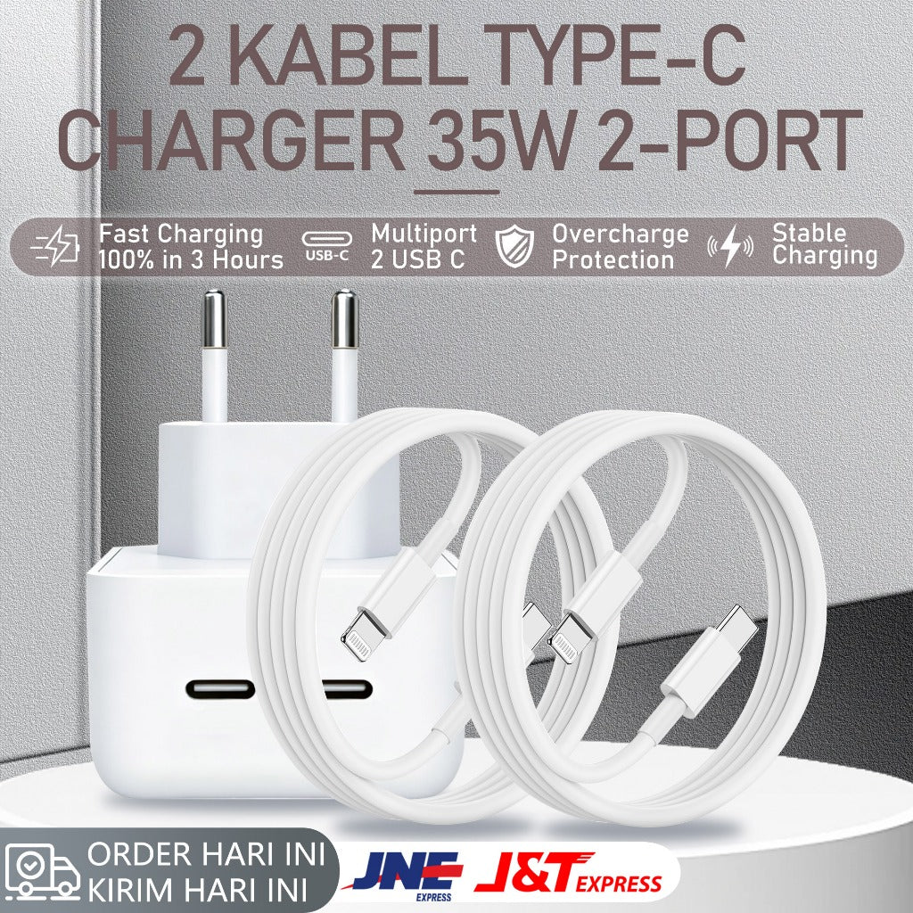 HIBY - 100% ORIGINAL - Charger Apple 35W Dual Port - Fast Charging Type C & Lightning - Kompatibel iPhone, iPad, MacBook Air - Garansi Resmi