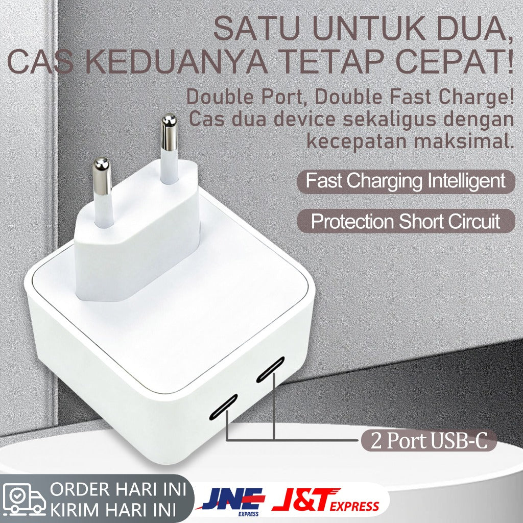 HIBY - 100% ORIGINAL - Charger Apple 35W Dual Port - Fast Charging Type C & Lightning - Kompatibel iPhone, iPad, MacBook Air - Garansi Resmi
