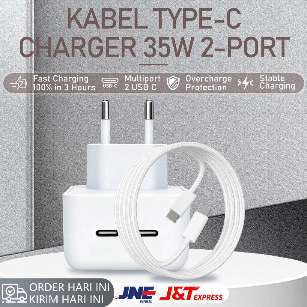 HIBY - 100% ORIGINAL - Charger Apple 35W Dual Port - Fast Charging Type C & Lightning - Kompatibel iPhone, iPad, MacBook Air - Garansi Resmi