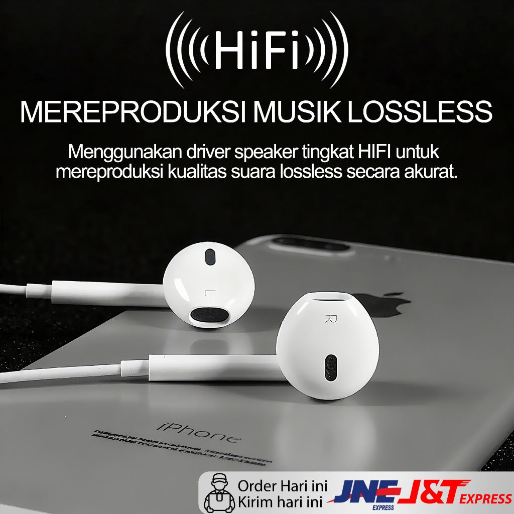 HIBY - Earphone Kabel Original Apple Bergaransi Resmi 2 Tahun | Langsung Pakai | Pilih Lightning untuk iPhone 8-14  atau Type-C untuk iPhone 15/16/17