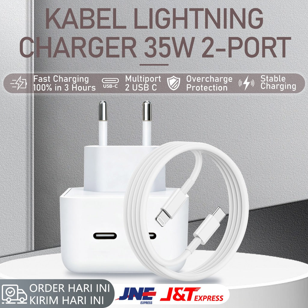 HIBY - 100% ORIGINAL - Charger Apple 35W Dual Port - Fast Charging Type C & Lightning - Kompatibel iPhone, iPad, MacBook Air - Garansi Resmi