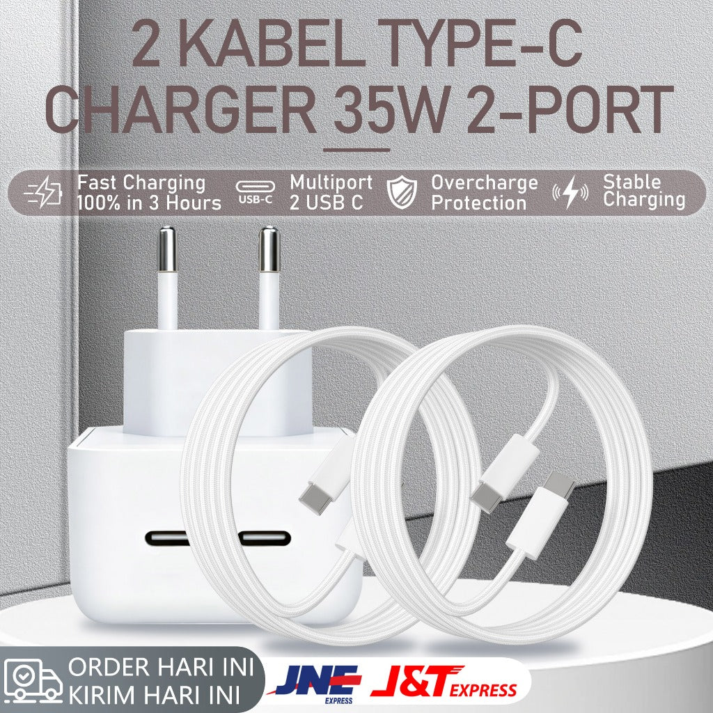 HIBY - 100% ORIGINAL - Charger Apple 35W Dual Port - Fast Charging Type C & Lightning - Kompatibel iPhone, iPad, MacBook Air - Garansi Resmi