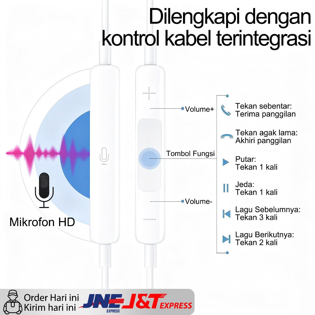 HIBY - Earphone Kabel Original Apple Bergaransi Resmi 2 Tahun | Langsung Pakai | Pilih Lightning untuk iPhone 8-14  atau Type-C untuk iPhone 15/16/17