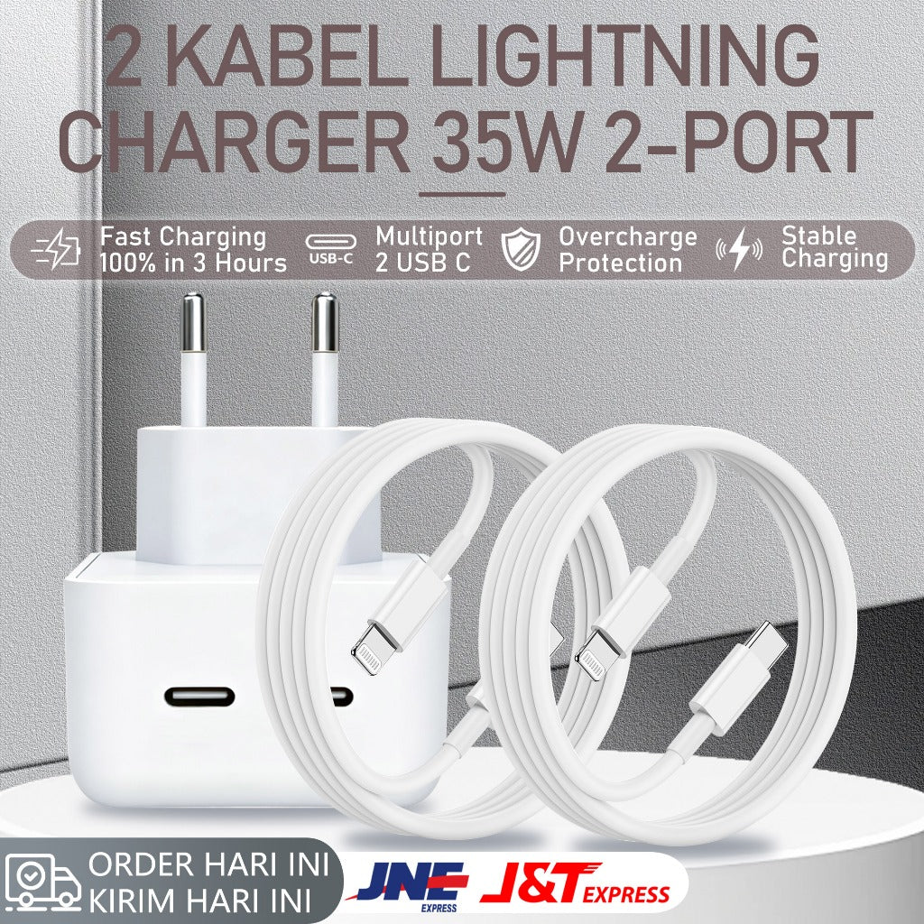 HIBY - 100% ORIGINAL - Charger Apple 35W Dual Port - Fast Charging Type C & Lightning - Kompatibel iPhone, iPad, MacBook Air - Garansi Resmi